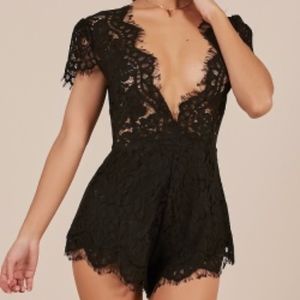 Black Laced, Low-V Cut Romper, Size 4 (S)